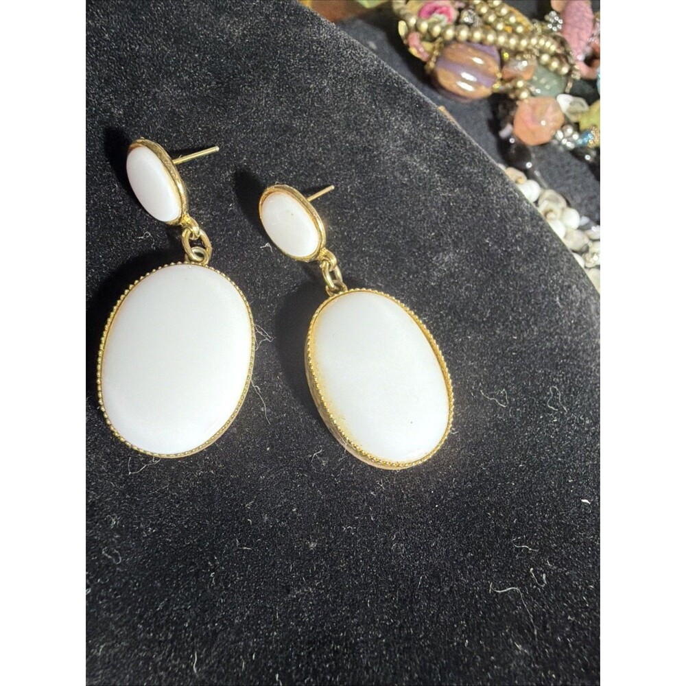 Vtg. Milk Glass Drop Earrings